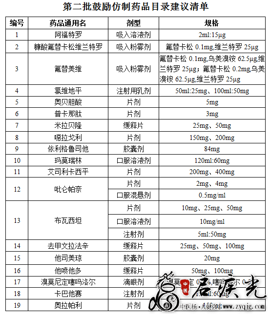 第二批鼓励仿制药品目录建议清单  启疾光